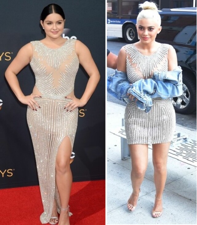 COPY CAT: Med bare en ukes mellomrom dukket både Ariel Winter og Kylie Jenner opp i samme kjole - heldigvis ved to ulike anledninger. Foto: NTB Scanpix COPY CAT: Med bare en ukes mellomrom dukket både Ariel Winter og Kylie Jenner opp i samme kjole - heldigvis ved to ulike anledninger. Foto: NTB Scanpix